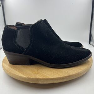 Lucky Brand Frona Ankle Chelsea booties Sz 9 Black Suede Leather Boots